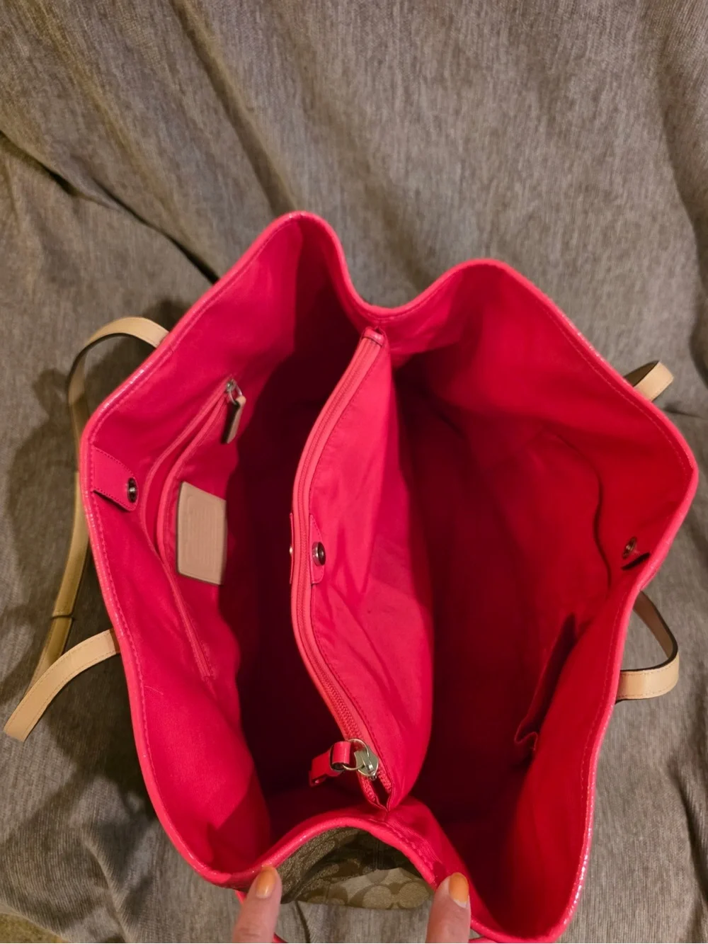 Sold Coach Brown Signature Tote with Pink Stripe